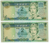 Fiji 2 x 2 Dollars 2002 With Consecutive Numbers
P# 104a, N# 213558; # BK139753 - BK139754; UNC