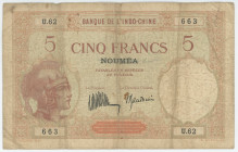 New Caledonia 5 Francs 1926 (ND)
P# 36b, N# 216078; # U62 663; Noumea; F+