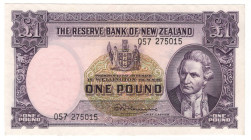 New Zealand 1 Pound 1956 - 1960 (ND) Fleming
P# 159c, N# 204075; # 057 275015; AUNC+