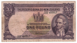 New Zealand 1 Pound 1956 - 1960 (ND)
P# 159c, N# 204075; # 222 493517; R. N. Fleming; F-VF
