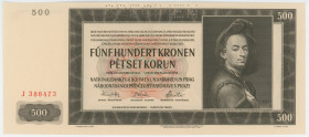 Bohemia & Moravia 500 Korun 1942
P# 11s, N# 205204; # J 386473; UNC
