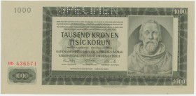 Bohemia & Moravia 1000 Korun 1942 Specimen
P# 15s, N# 207308; # Hb 436571; AUNC
