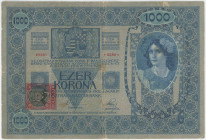 Czechoslovakia 1000 Kronen 1902 Overprint "Kolek 10K"
VG