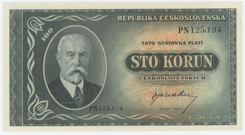 Czechoslovakia 100 Korun 1945 (ND)
P# 63a, N# 207322; # PN125,194; UNC