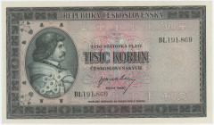 Czechoslovakia 1000 Korun 1945
P# 65a, N# 227066; # BL191869; UNC