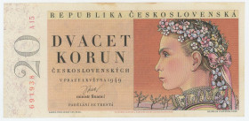 Czechoslovakia 20 Korun 1949
P# 70a, N# 224952; # A15 691938; XF