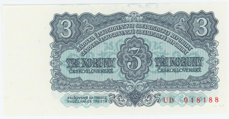 Czechoslovakia 3 Korun 1953
P# 80b, N# 208507; # UD 018188; UNC