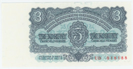 Czechoslovakia 3 Korun 1953
P# 80b, N# 208507; # UD 018188; UNC