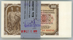 Czechoslovakia Original Bundle With 100 Banknotes 100 Korun 1953 Consecutive Numbers
P# 86b, N# 213079; Bundle with Original Bank Tape; With Consecut...