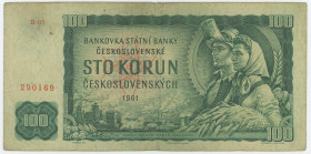 Czechoslovakia 100 Korun 1961
P# 91a, N# 206529; # B01 290169; VG