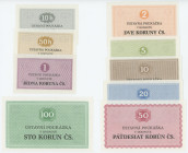 Czechoslovakia Set of 9 Banknotes "Prison Money" 1981
10 - 50 Haleru 1 - 2 - 5 - 10 - 20 - 50 -100 Korun; UNC