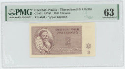 Czechoslovakia Theresienstadt Ghetto 2 Kronen 1943 PMG 63 Choice UNC
# A007