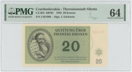 Czechoslovakia Theresienstadt Ghetto 20 Kronen 1943 PMG 64 Choice UNC
# J 021988