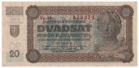 Slovakia 20 Korun 1942
P# 7a, N# 268622; # Yu19 875373; AUNC