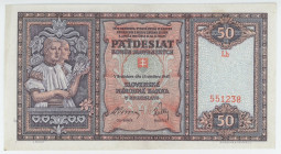 Slovakia 50 Korun 1940
P# 9a, N# 213101; # Lh 551238; AUNC