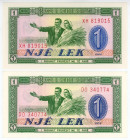 Albania 2 x 1 Lek 1964 - 1976
P# 33a, N# 201626; 33a, 40a; UNC