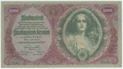 Austria 5000 Kronen 1922
P# 79, N# 207990; # 1248 95636; XF+