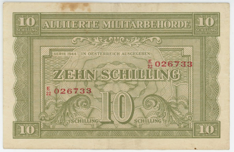 Austria 10 Schilling 1944 Allied Military Authority
P# 106, N# 218055; # E/22 0...