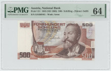 Austria 500 Schilling 1985 PMG 64 Choice UNC
P# 151, N# 220256; # G445694G