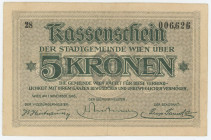 Austria Wien 5 Kronen 1918 Notgeld
N# 363775; # 28 006626; VF
