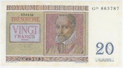 Belgium 20 Francs 1956
P# 132b, N# 207612; # G13 663787; UNC