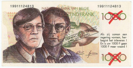 Belgium 1000 Francs 1991 Political Propaganda Note
# 19911124813; AUNC/UNC