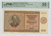 Bulgaria 1000 Leva 1942 PMG 55 EPQ Choice About UNC
P# 61a, N# 203568; # Ж0846910