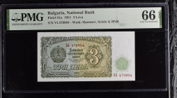 Bulgaria 3 Leva 1951 PMG 66 Gem uncirculated EPQ
P# 81a, # VL479904