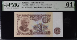 Bulgaria 20 Leva 1962 PMG 64 Choice Uncirculated EPQ
P# 92a, # AS033633