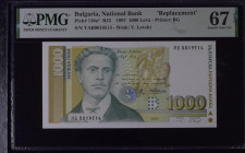 Bulgaria 1000 Leva 1997 PMG 67 Superb Gem Unc EPQ
P# 110a, # YAB0019514