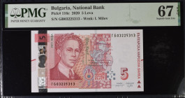 Bulgaria 5 Leva 2020 PMG 67 Superb Gem Unc EPQ
P# 116c, # GB03225313