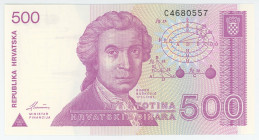 Croatia 500 Dinara 1991
P# 21a, N# 202018; # C4680557; UNC
