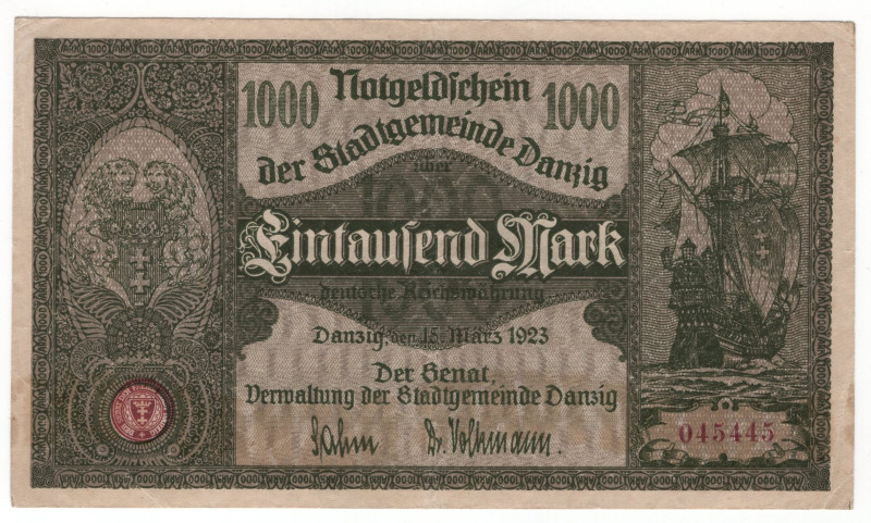 Danzig 1000 Mark 1923
P# 15, # 045445; XF