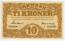 Denmark 10 Kroner 1936
P# 26n, # I 6124595; VF