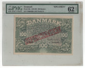 Denmark 100 Kroner 1944 - 1960 (ND) Specimen PMG 62 NET
P# 39s, N# 225829; # n 0000000