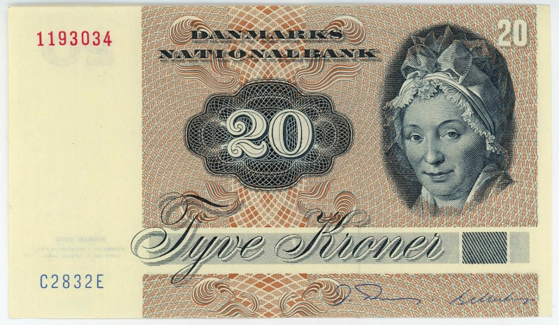 Denmark 20 Kroner 1983
P# 49d, N# 204321; # C2832E 1193034; XF/AUNC