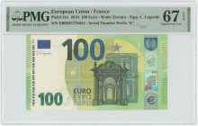 Europe France 100 Euro 2019 PMG 67 EPQ Superb Gem UNC
P# 24e, N# 207796; # EB0035778834; UNC
