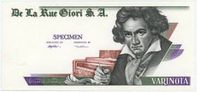 Europe De La Rue Giori S.A. Test Note (ND) Specimen
Varinota Beethoven; UNC