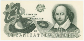 Europe "Designed and Engraved By Organisation Giori" Test Note (ND) Specimen
William Shakespeare; UNC