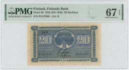 Finland 20 Markkaa 1945 (1948) PMG 67 EPQ Superb Gem UNC
P# 86, N# 208905; # P5147090 Litt.B