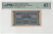 Finland 20 Markkaa 1945 (1948) (ND) PMG 67 Superb Gem Unc EPQ
P# 86, # S1860546