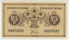 Finland 25 Penni 1918
P# 33, N# 214684; # 0897593; XF