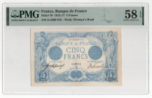 France 5 Francs 1913 PMG 58 EPQ
P# 70, N# 206647; # O.2290 875