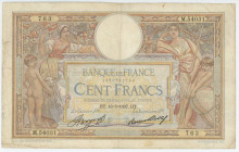 France 100 Francs 1937
P# 78c, N# 206027; # M.54031 763; VF