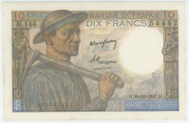 France 10 Francs 1947
P# 99f, N# 204600, F.08/18; # M.146 54442; UNC