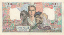 France 5000 Francs 1945
P# 103c, # M.840 884; VF-XF