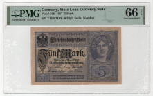 Germany - Empire 5 Mark 1917 PMG 66 Gem Uncirculated EPQ
P# 56b, # T16583162