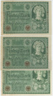 Germany - Weimar Republic 3 x 20 Mark 1920
P# 68, N# 208616; Reichsbanknote; XF