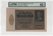 Germany - Weimar Republic 10000 Mark 1922 PMG 65 Gem Uncirculated EPQ
P# 71, # F9457334