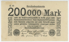 Germany - Weimar Republic 200000 Mark 1923
P# 100, N# 202226; # K 10; Reichsbanknote; XF+